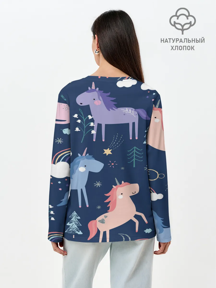 Лонгслив женский. Хлопок / ЕДИНОРОЖКИ