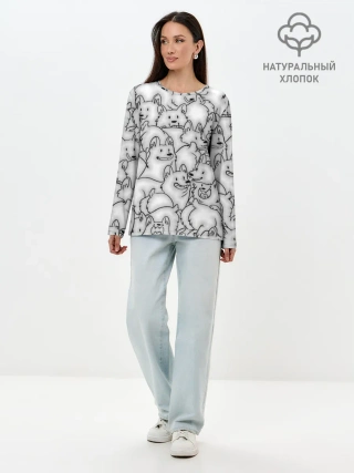 Лонгслив женский. Хлопок / Корги ЧБ