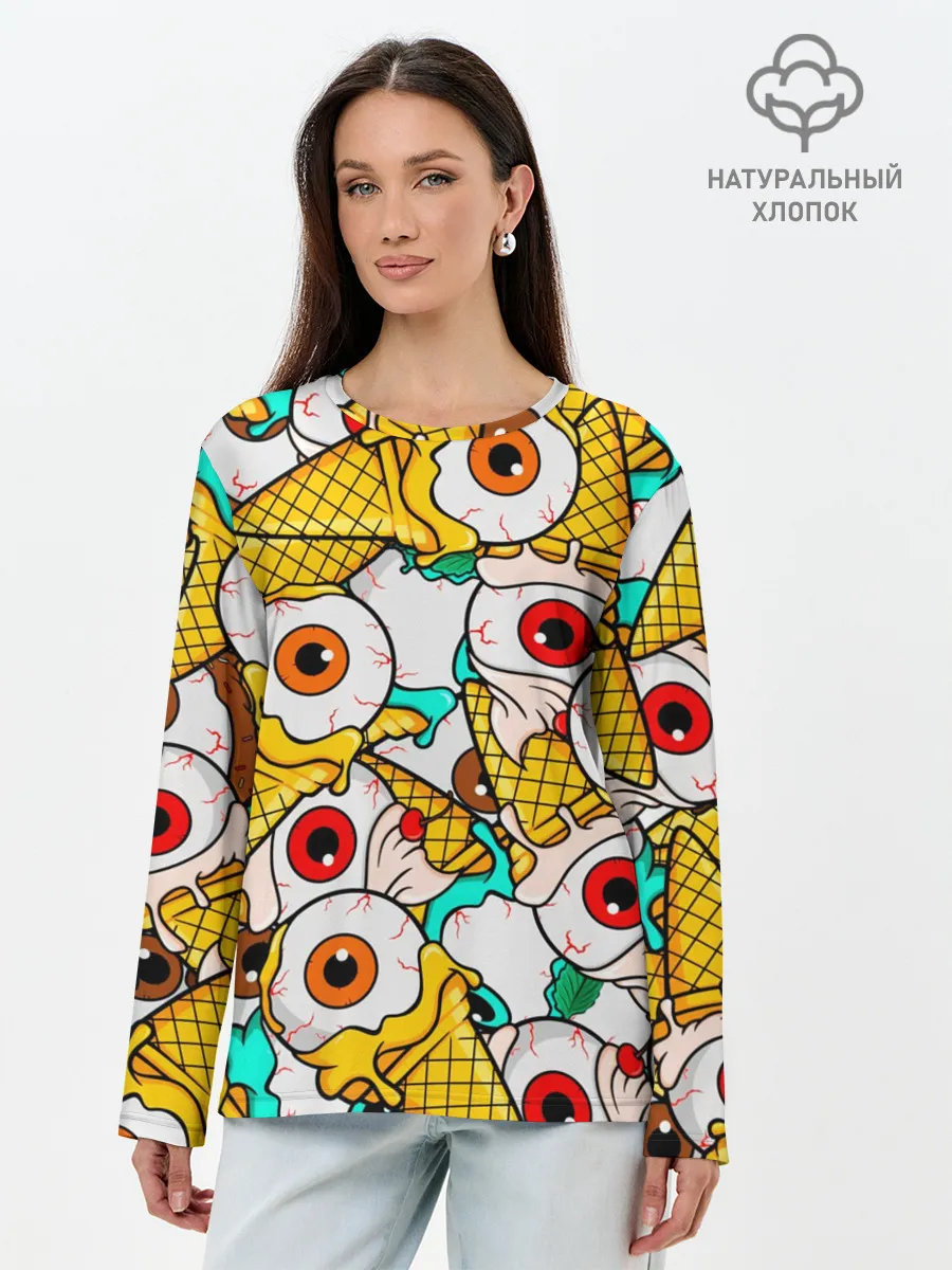 Лонгслив женский. Хлопок / Морожки с глазами