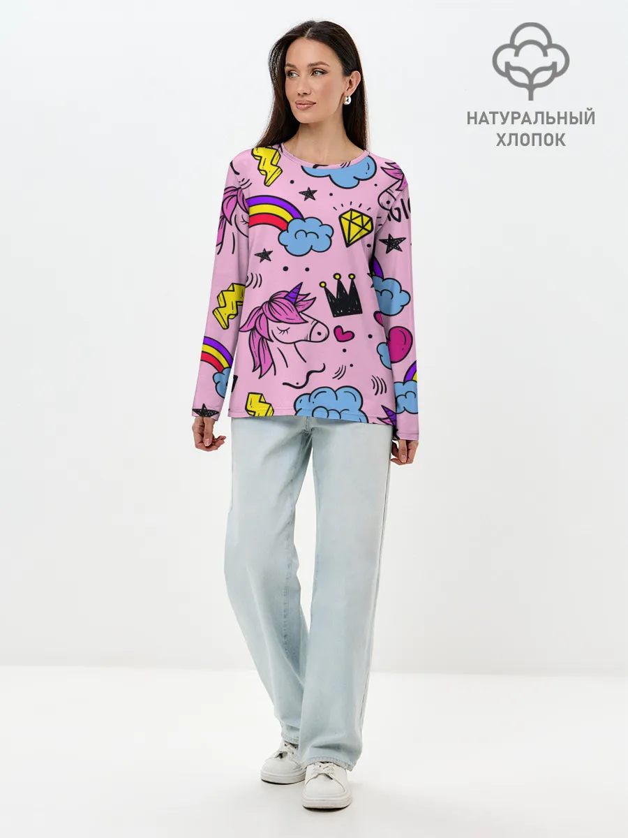 Лонгслив женский. Хлопок / Единороги