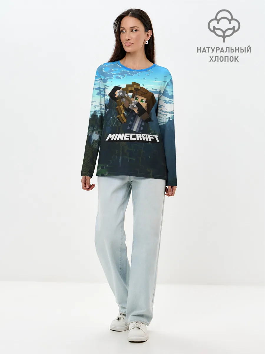 Лонгслив женский. Хлопок / Minecraft / Майнкрафт