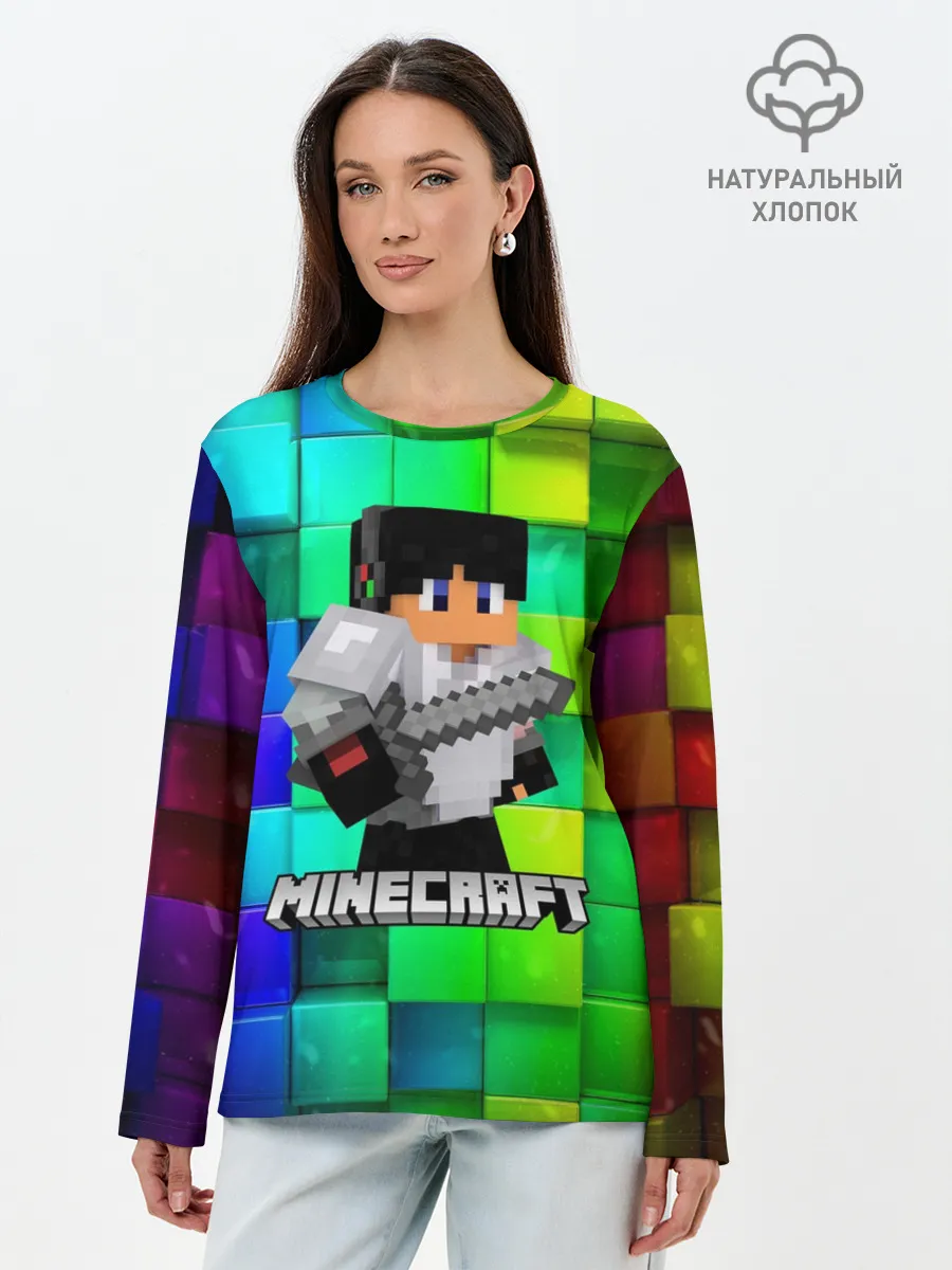 Лонгслив женский. Хлопок / Minecraft / Майнкрафт