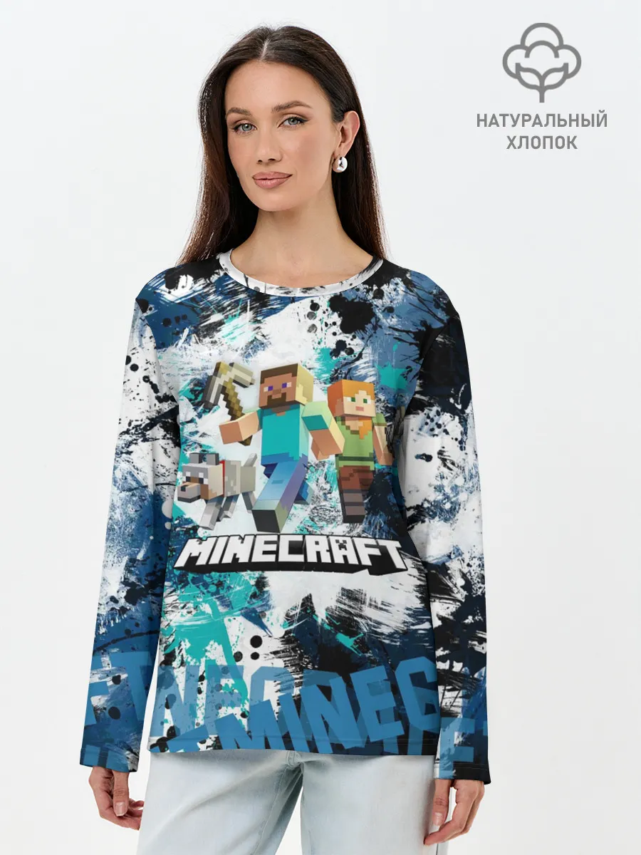 Лонгслив женский. Хлопок / Minecraft / Майнкрафт
