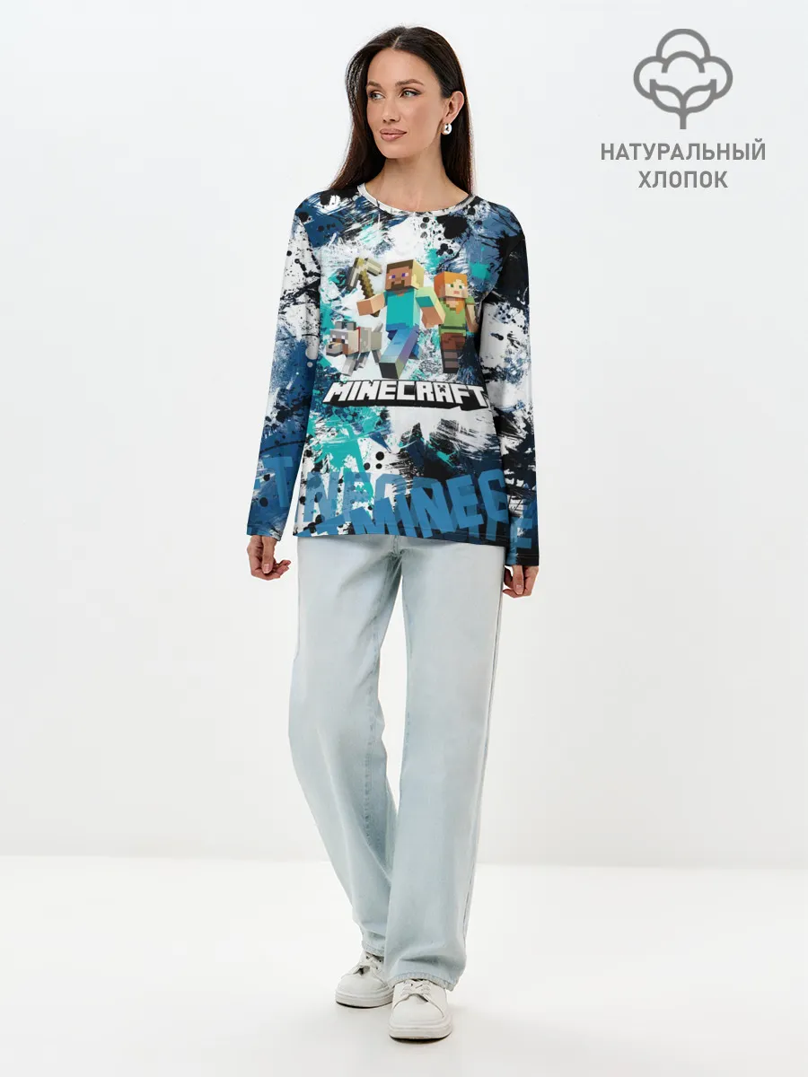 Лонгслив женский. Хлопок / Minecraft / Майнкрафт