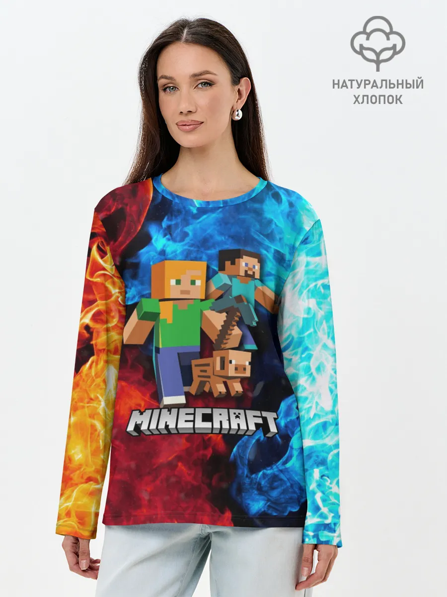 Лонгслив женский. Хлопок / Minecraft / Майнкрафт
