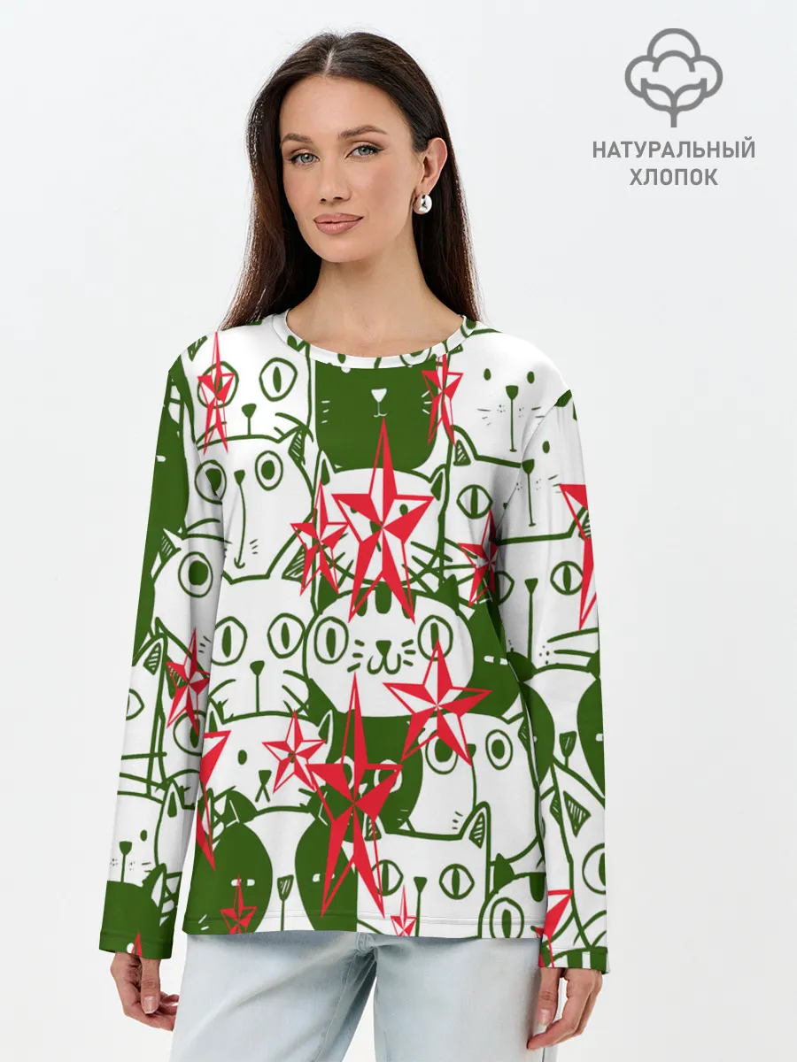 Лонгслив женский. Хлопок / КИСЫ