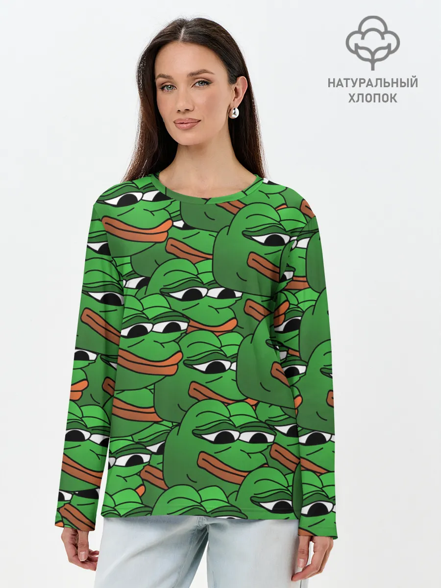 Лонгслив женский. Хлопок / Pepe The Frog
