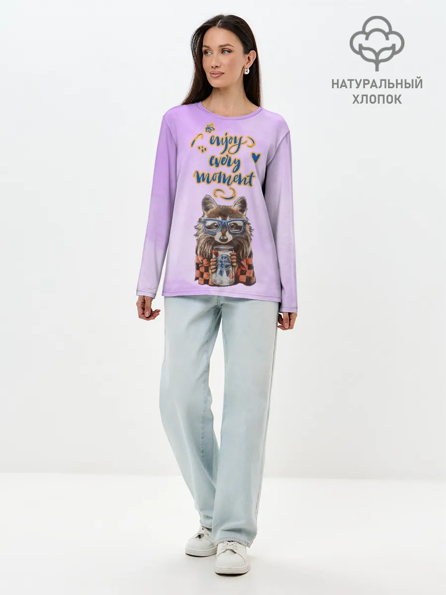 Лонгслив женский. Хлопок / Енот