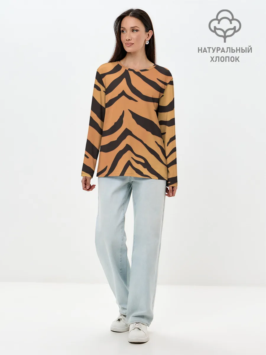 Лонгслив женский. Хлопок / Тигриный камуфляж