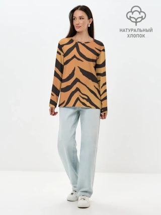 Лонгслив женский. Хлопок / Тигриный камуфляж