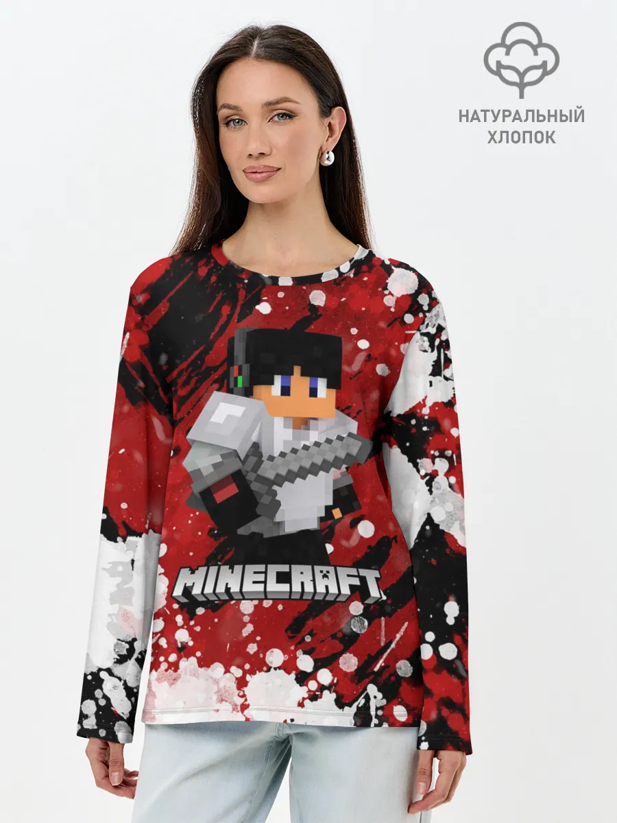 Лонгслив женский. Хлопок / Minecraft / Майнкрафт