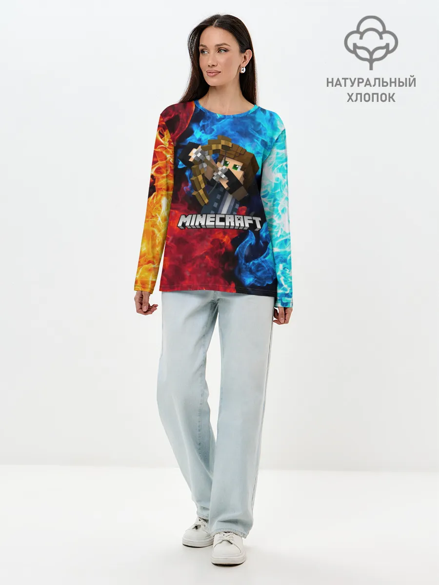 Лонгслив женский. Хлопок / Minecraft / Майнкрафт