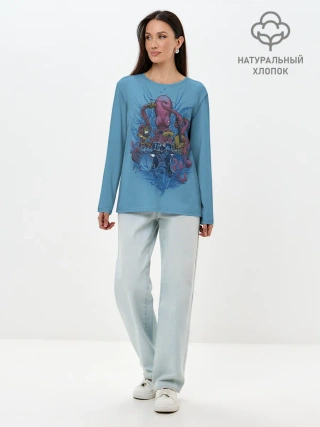 Лонгслив женский. Хлопок / Осьминог барабанщик