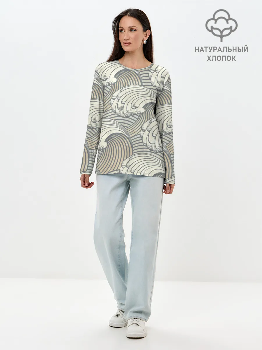 Лонгслив женский. Хлопок / Арт волны