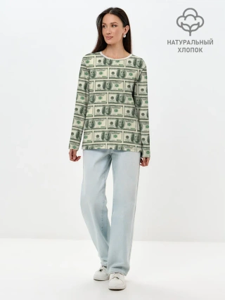 Лонгслив женский. Хлопок / Денежная тема
