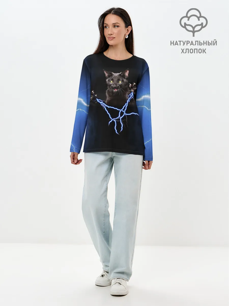 Лонгслив женский. Хлопок / Грозовой кошак