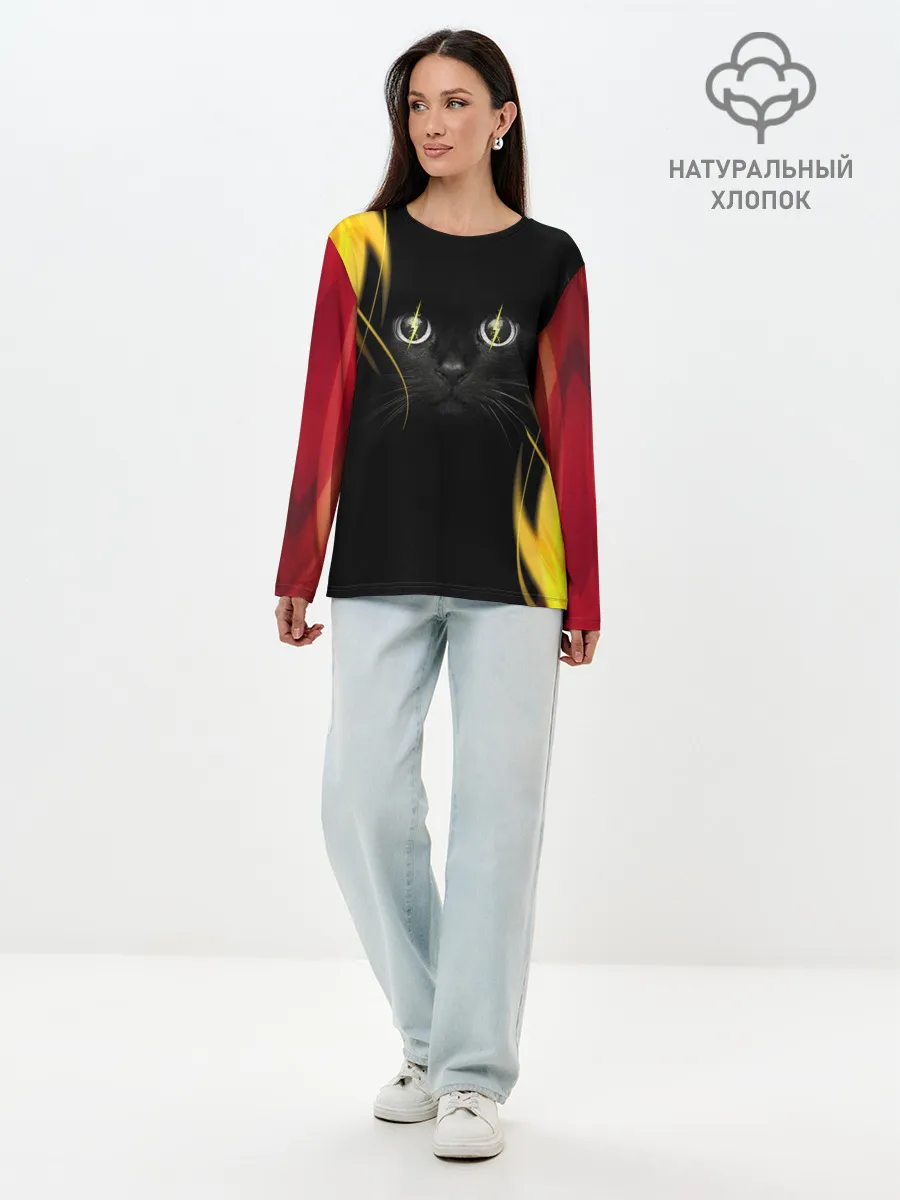 Лонгслив женский. Хлопок / Грозовой кошак