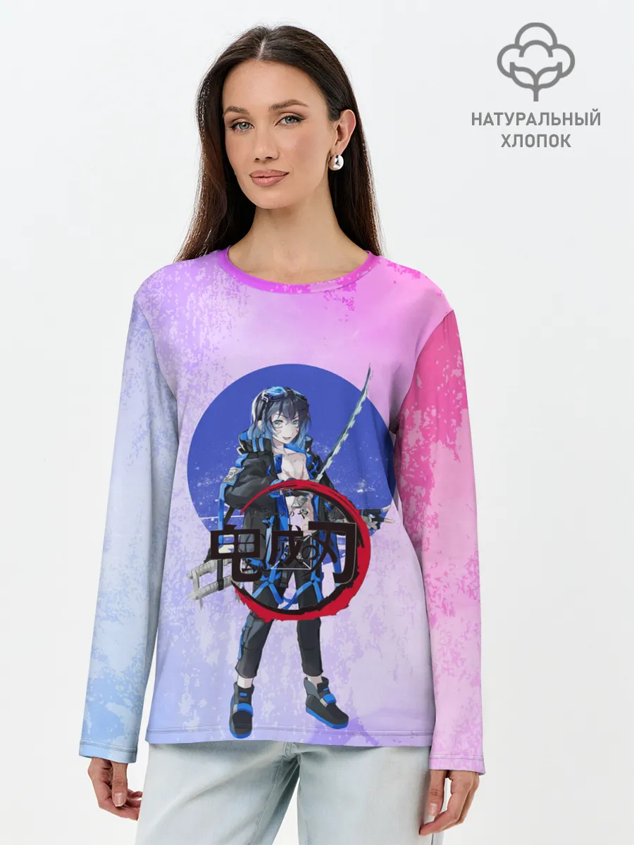 Лонгслив женский. Хлопок / Клинок рассекающий демонов