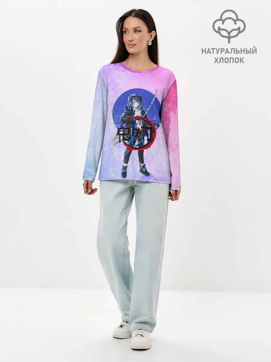 Лонгслив женский. Хлопок / Клинок рассекающий демонов