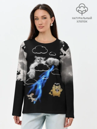 Лонгслив женский. Хлопок / Грозовой, кошак