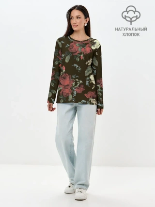 Лонгслив женский. Хлопок / Букет роз