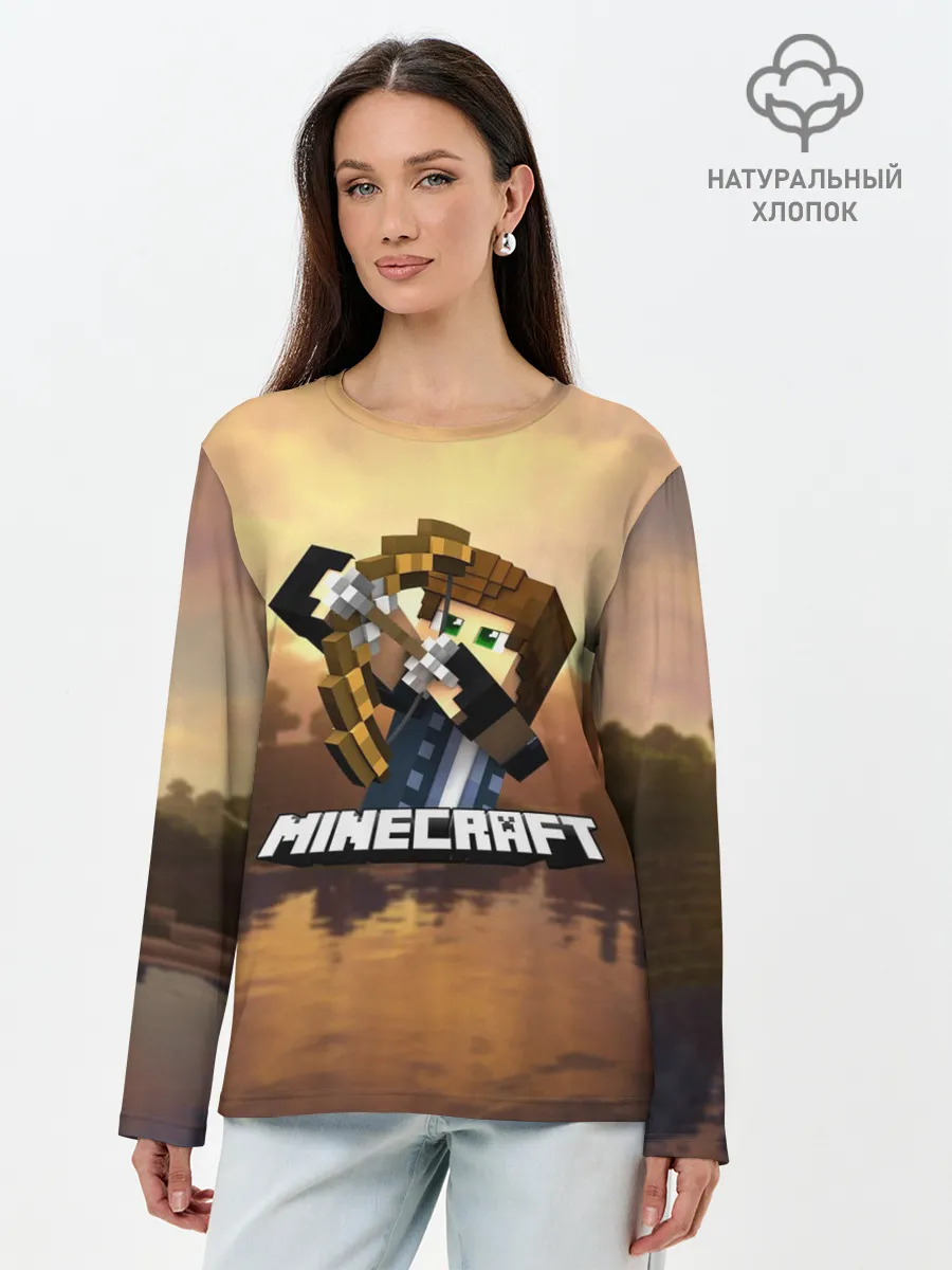 Лонгслив женский. Хлопок / Майнкрафт