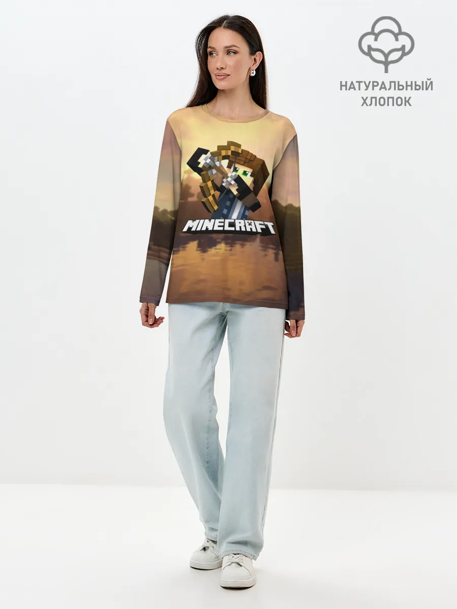 Лонгслив женский. Хлопок / Майнкрафт