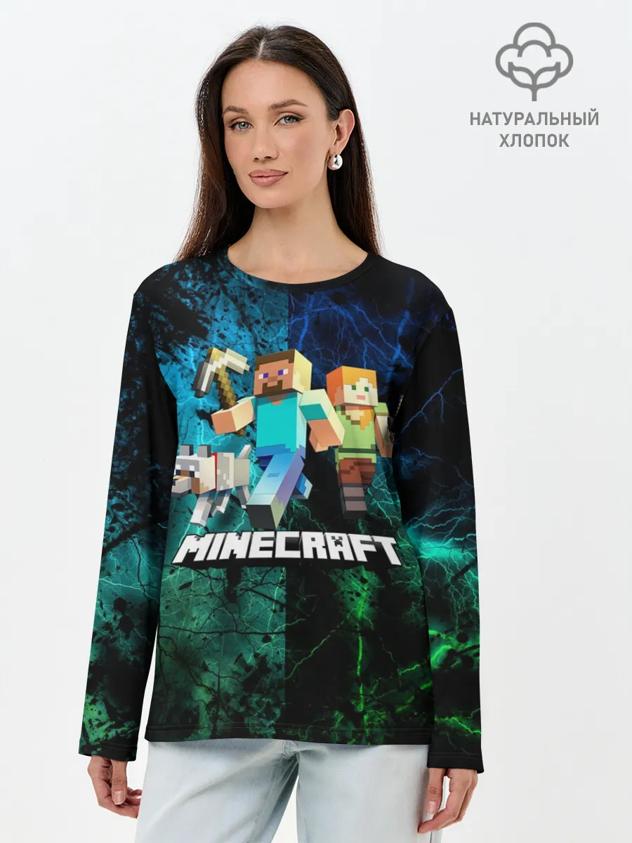 Лонгслив женский. Хлопок / Minecraft / Майнкрафт