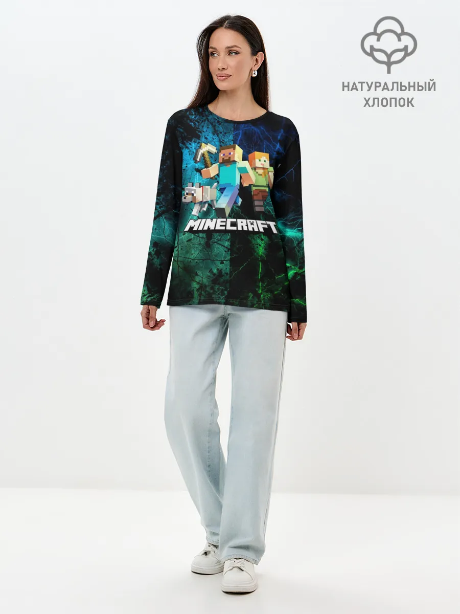 Лонгслив женский. Хлопок / Minecraft / Майнкрафт