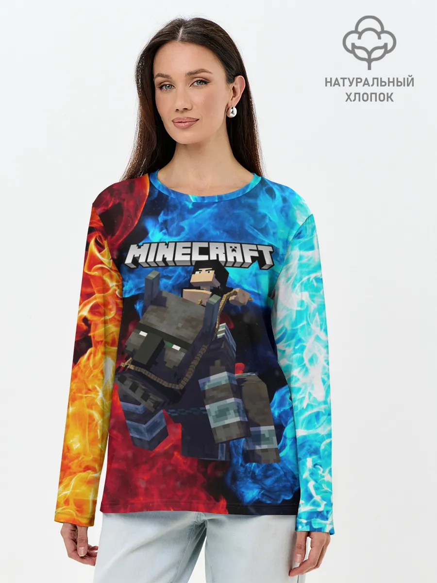 Лонгслив женский. Хлопок / Minecraft / Майнкрафт