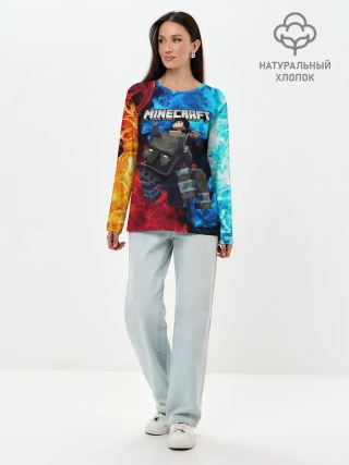 Лонгслив женский. Хлопок / Minecraft / Майнкрафт