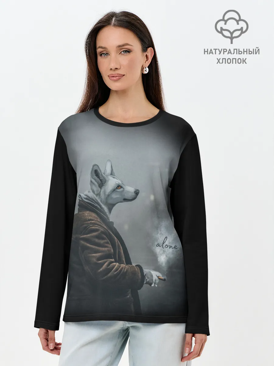 Лонгслив женский. Хлопок / Одинокий волк