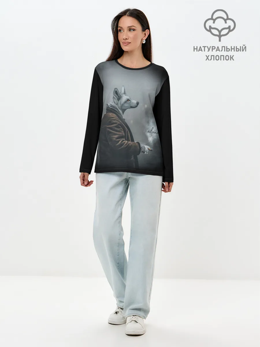 Лонгслив женский. Хлопок / Одинокий волк