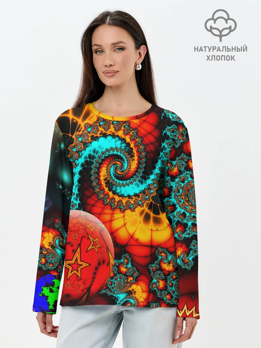 Лонгслив женский. Хлопок / СТОЛКНОВЕНИЕ ПЛАНЕТ