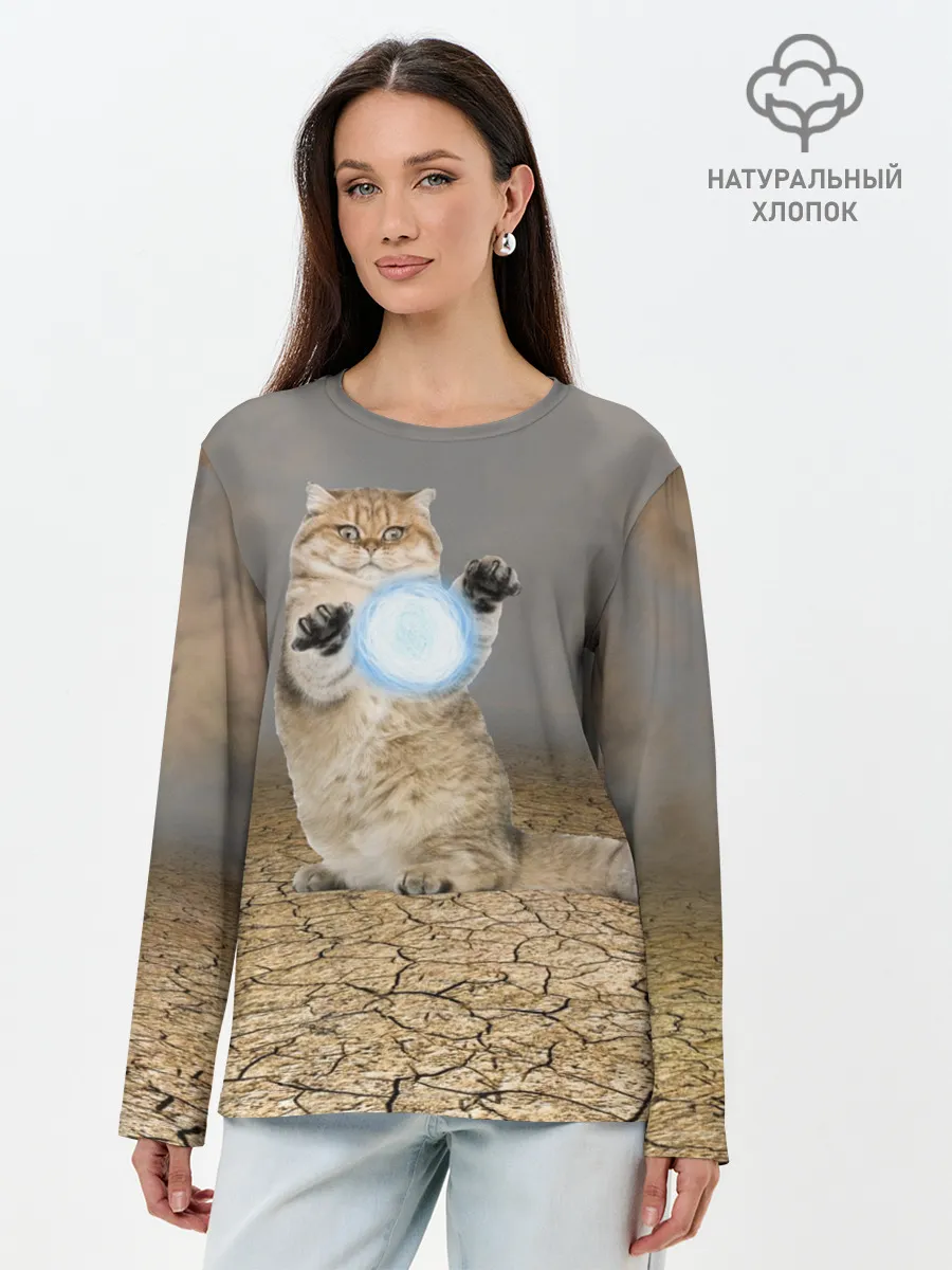 Лонгслив женский. Хлопок / Земляной кошак с расенганом