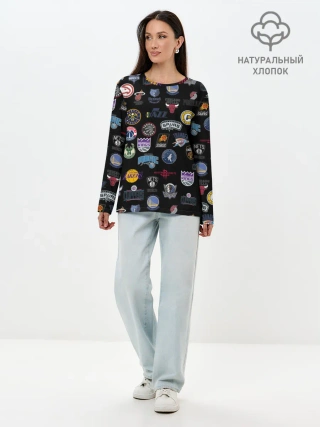 Лонгслив женский. Хлопок / NBA Pattern | НБА Паттерн