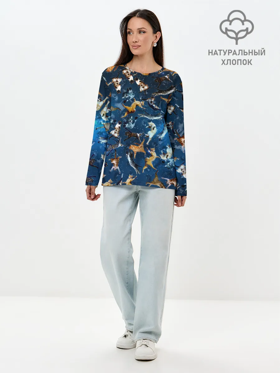 Лонгслив женский. Хлопок / Космические коты