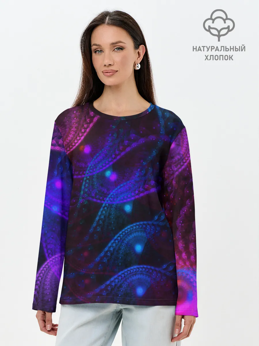 Лонгслив женский. Хлопок / NEON FRACTAL