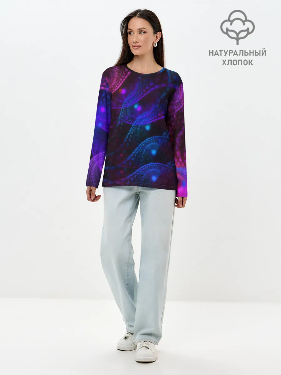 Лонгслив женский. Хлопок / NEON FRACTAL