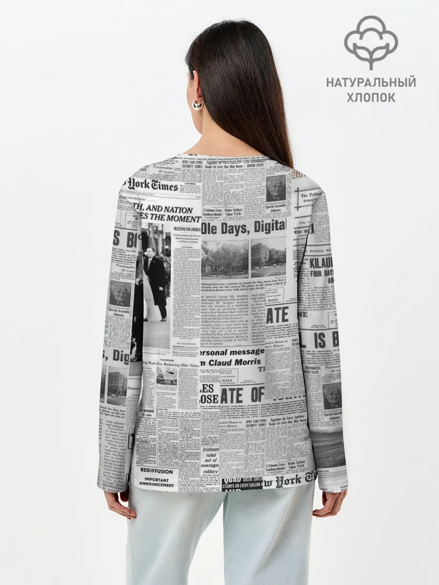 Лонгслив женский. Хлопок / Газета Newspaper