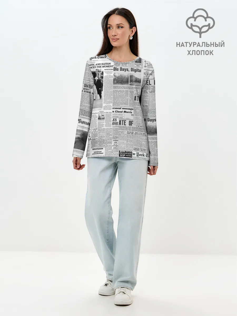 Лонгслив женский. Хлопок / Газета Newspaper
