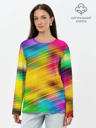 Лонгслив женский. Хлопок / Радужный звездопад
