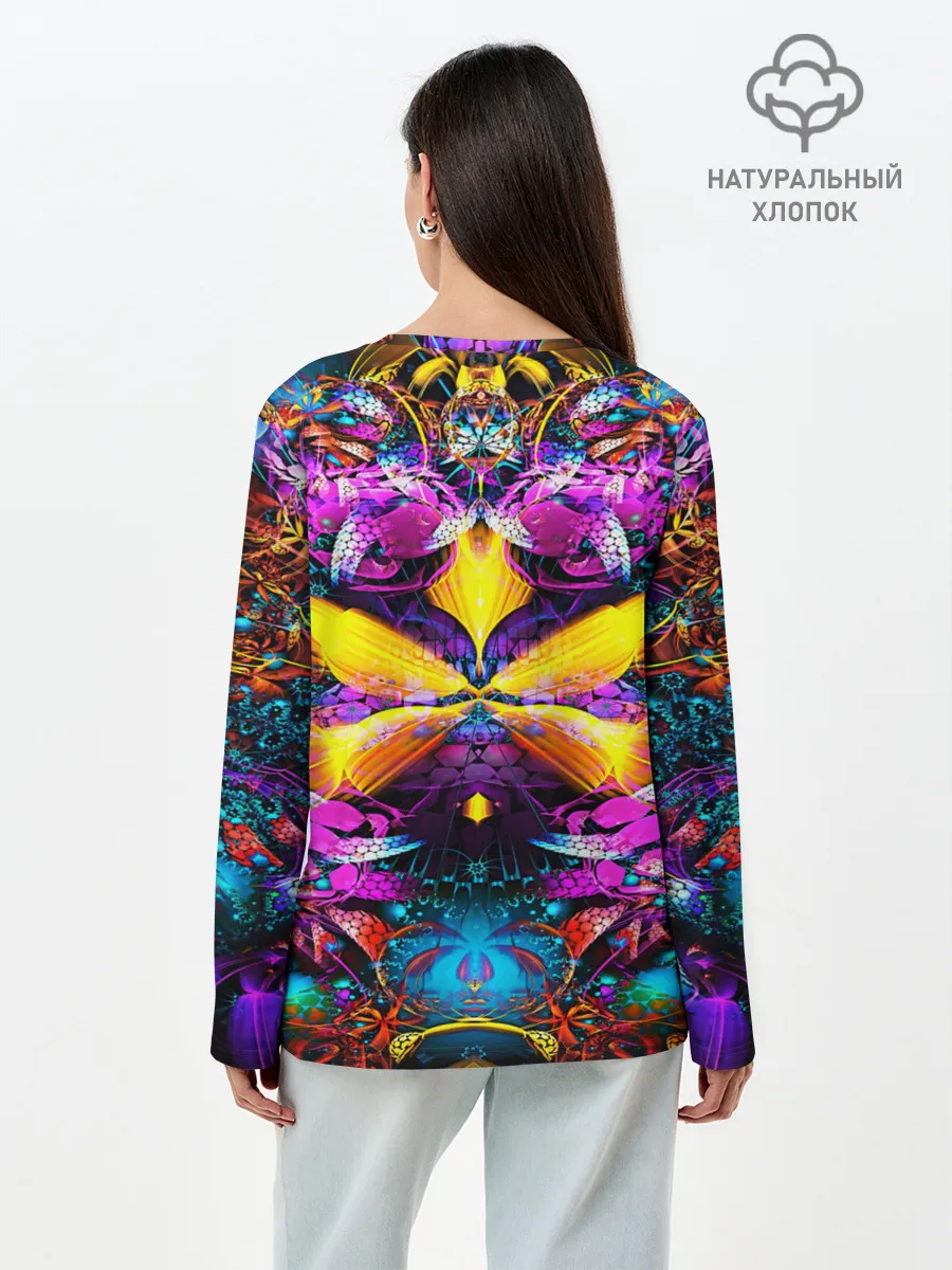 Лонгслив женский. Хлопок / ФРАКТАЛЬНЫЕ ЦВЕТЫ