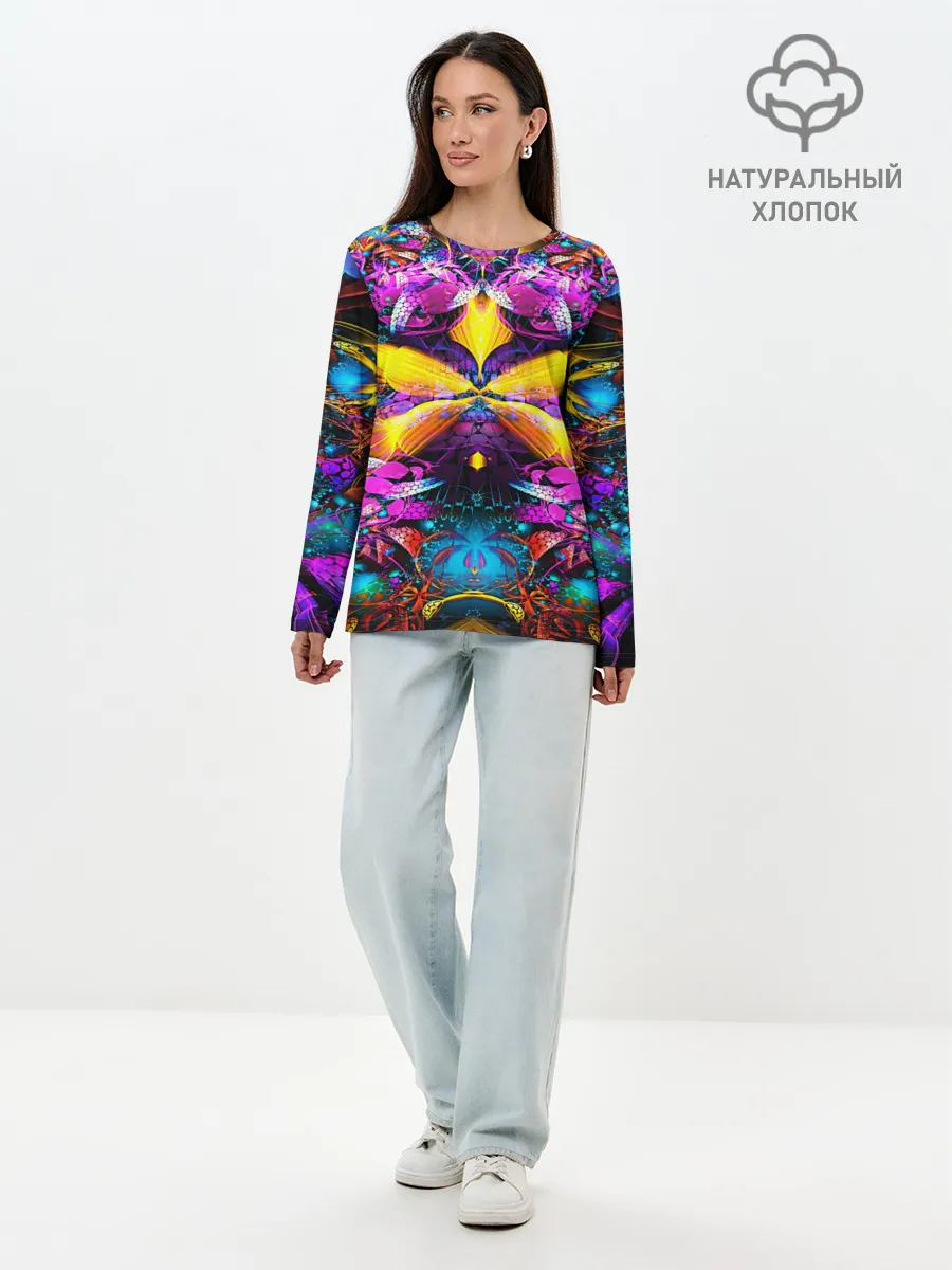 Лонгслив женский. Хлопок / ФРАКТАЛЬНЫЕ ЦВЕТЫ