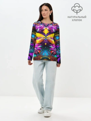 Лонгслив женский. Хлопок / ФРАКТАЛЬНЫЕ ЦВЕТЫ