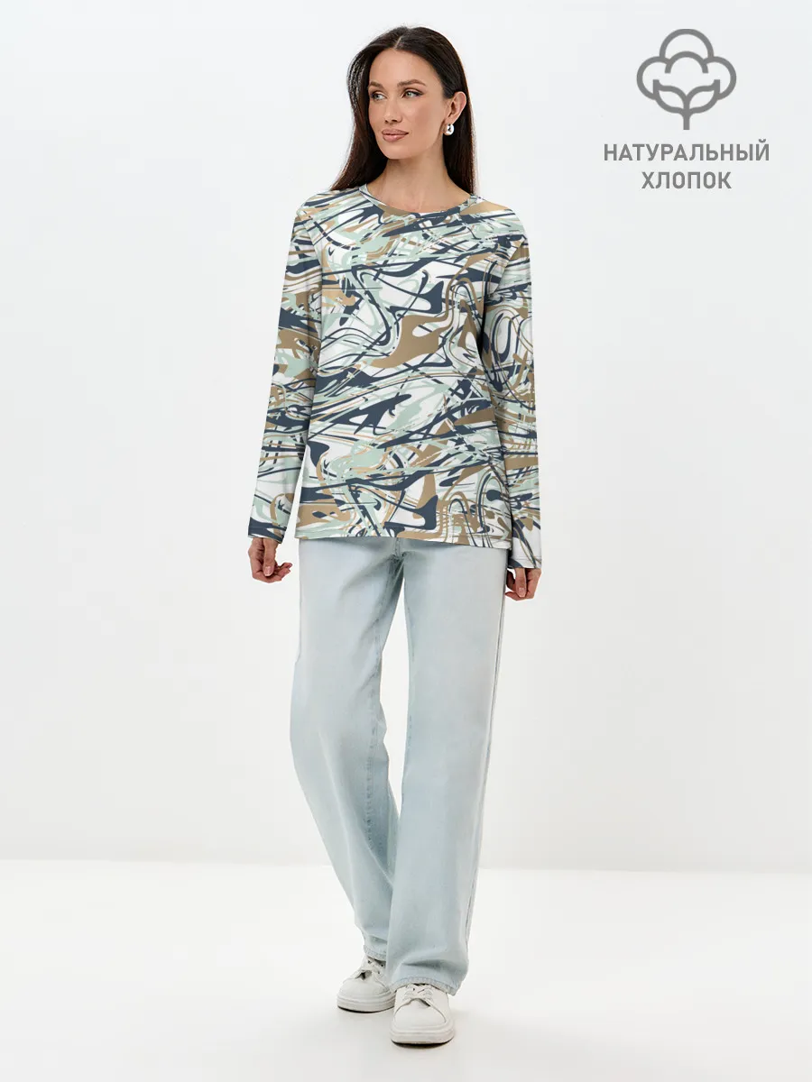 Лонгслив женский. Хлопок / Узор красками