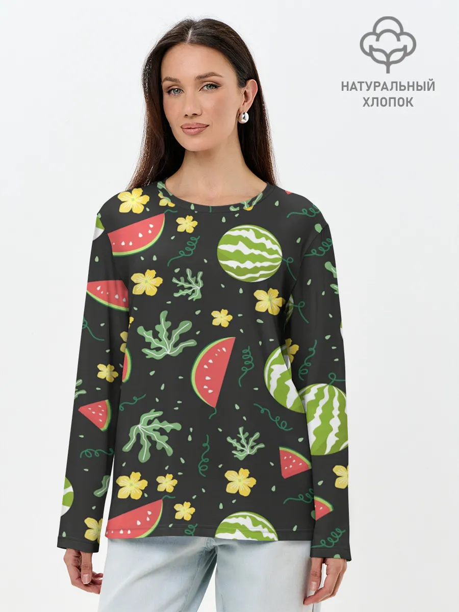 Лонгслив женский. Хлопок / Арбузики