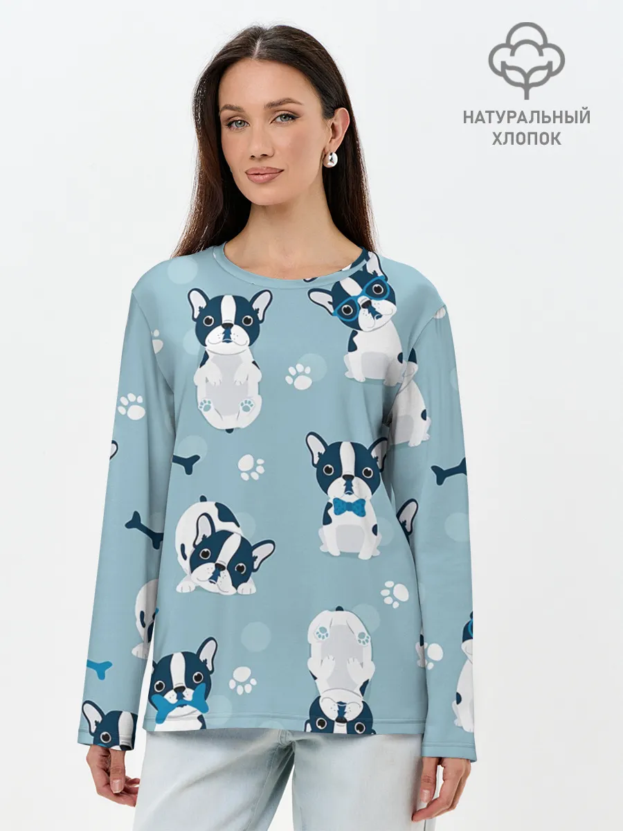 Лонгслив женский. Хлопок / Собачки