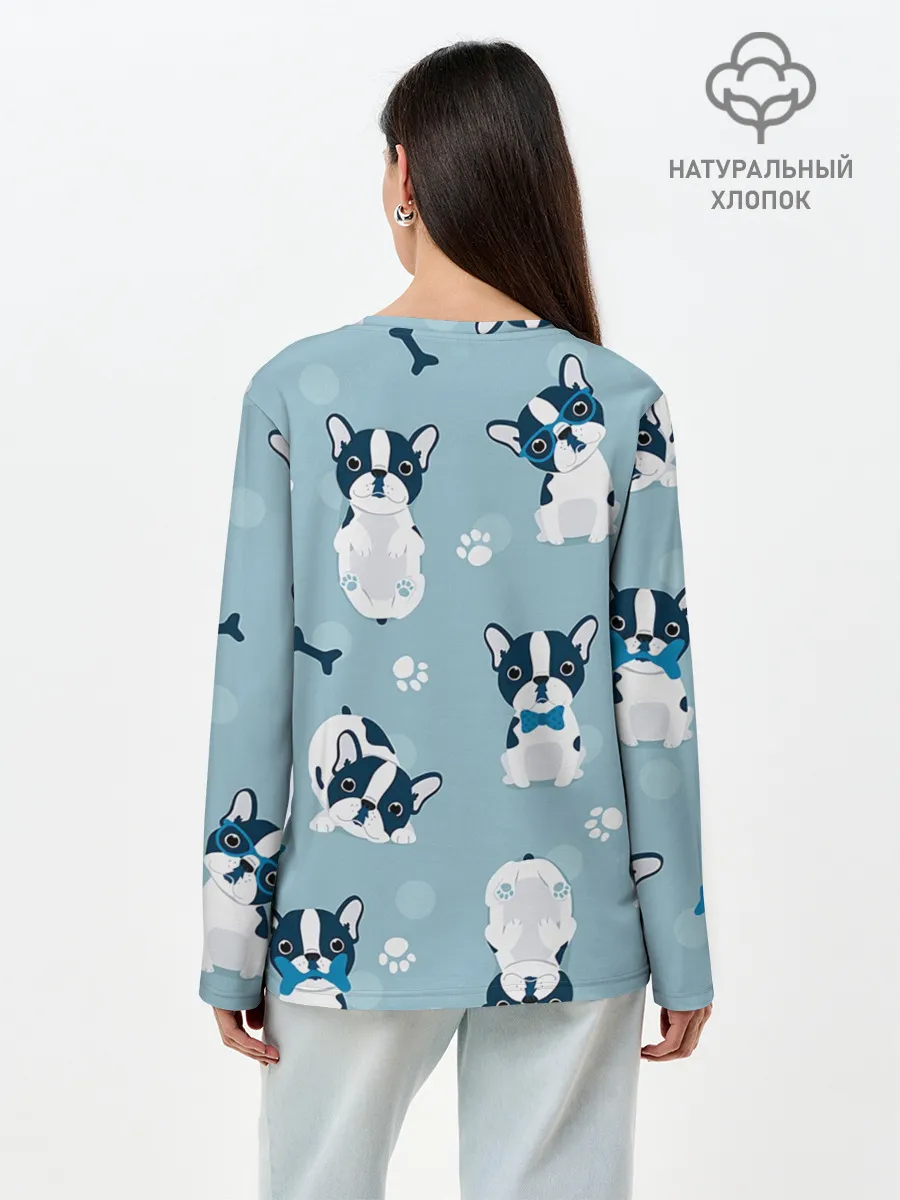 Лонгслив женский. Хлопок / Собачки