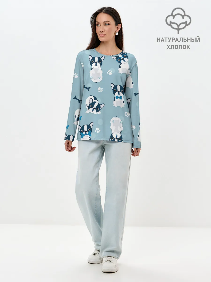 Лонгслив женский. Хлопок / Собачки